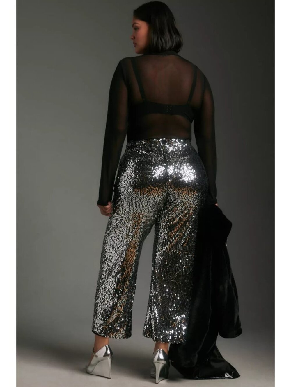 NWT Maeve by Anthropologie Colette in Black Silver Sequin Wide-Leg Crop Pants 28 - Picture 13 of 13